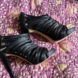 BCBGMaxAzria Black Strappy Peep-Toe Heels